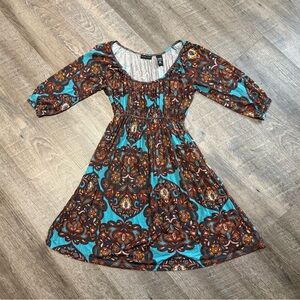 New York & Company Teal and Brown Midi Dress